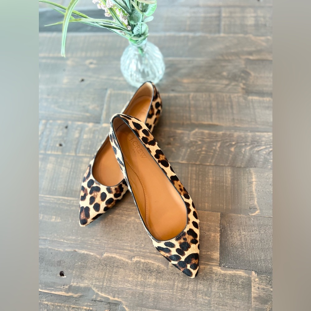 J. Crew pointed toe calf leopard flats size 7